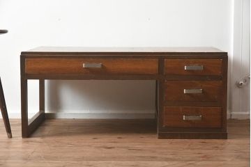 アンティーク家具　昭和中期　年月を重ねた渋みのある木肌が魅力の文机(座机、片袖机、ローテーブル)(R-040103)