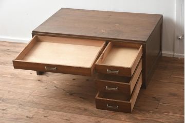 アンティーク家具　昭和中期　年月を重ねた渋みのある木肌が魅力の文机(座机、片袖机、ローテーブル)(R-040103)