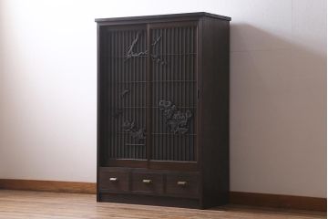 ラフジュ工房オリジナル　古建具リメイク　組子　和の風情漂う組子が魅力の収納棚(書院戸、戸棚、キャビネット)(R-040106)