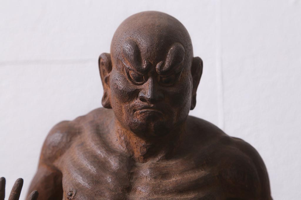 木彫り　二代光峰　石原照治作　仁王像(阿吽像)(R-040110)