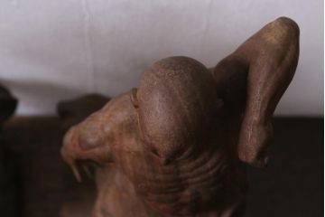 木彫り　二代光峰　石原照治作　仁王像(阿吽像)(R-040110)