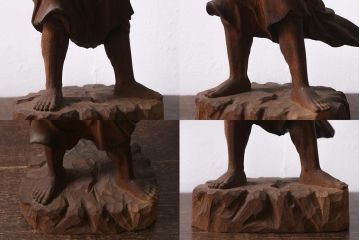 木彫り　二代光峰　石原照治作　仁王像(阿吽像)(R-040110)