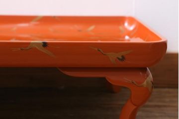 アンティーク雑貨　明治大正　輪島塗　千羽鶴蒔絵膳(木製お膳、香盆)(R-040111)