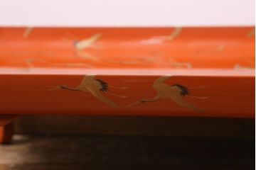 アンティーク雑貨　明治大正　輪島塗　千羽鶴蒔絵膳(木製お膳、香盆)(R-040111)