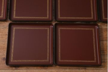 レトロ雑貨　輪島塗　柴丹塗会席膳10客(木製紫檀漆器)(R-040113)