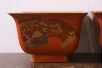 アンティーク雑貨　明治大正　輪島塗蒔絵杯洗(木製漆器深鉢)(R-040114)
