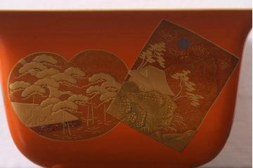 アンティーク雑貨　明治大正　輪島塗蒔絵杯洗(木製漆器深鉢)(R-040114)