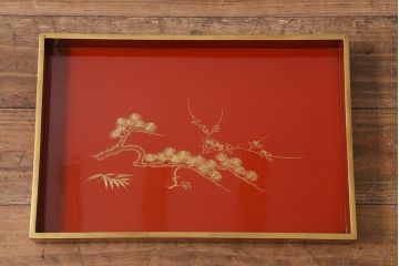 アンティーク雑貨　輪島塗　松竹梅の沈金蒔絵盆3枚セット(木製漆器)(R-040115)