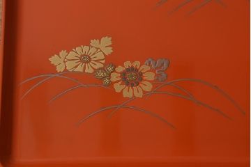 アンティーク雑貨　古民具・骨董　明治〜大正期　輪島塗木製蒔絵膳5枚セット(漆器、お盆)(R-040116)