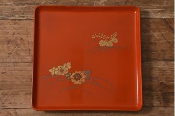 アンティーク雑貨　古民具・骨董　明治〜大正期　輪島塗木製蒔絵膳5枚セット(漆器、お盆)(R-040116)