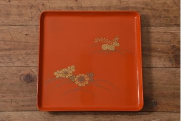 アンティーク雑貨　古民具・骨董　明治〜大正期　輪島塗木製蒔絵膳5枚セット(漆器、お盆)(R-040117)