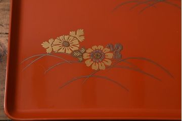 アンティーク雑貨　古民具・骨董　明治〜大正期　輪島塗木製蒔絵膳5枚セット(漆器、お盆)(R-040117)