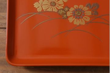 アンティーク雑貨　古民具・骨董　明治〜大正期　輪島塗木製蒔絵膳5枚セット(漆器、お盆)(R-040118)