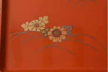 アンティーク雑貨　古民具・骨董　明治〜大正期　輪島塗木製蒔絵膳5枚セット(漆器、お盆)(R-040118)