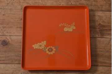 アンティーク雑貨　古民具・骨董　明治〜大正期　輪島塗木製蒔絵膳5枚セット(漆器、お盆)(R-040119)