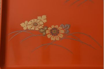アンティーク雑貨　古民具・骨董　明治〜大正期　輪島塗木製蒔絵膳5枚セット(漆器、お盆)(R-040119)