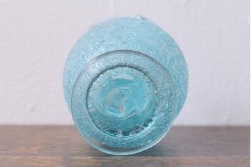 アンティーク雑貨　和製アンティーク　大正期　青ガラス氷裂文花瓶(和ガラス)(R-040120)