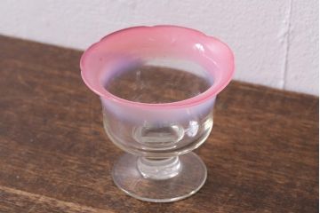 アンティーク雑貨　レトロ雑貨　大正期　ピンク縁　氷コップ(和ガラス、吹きガラス)(R-040122)