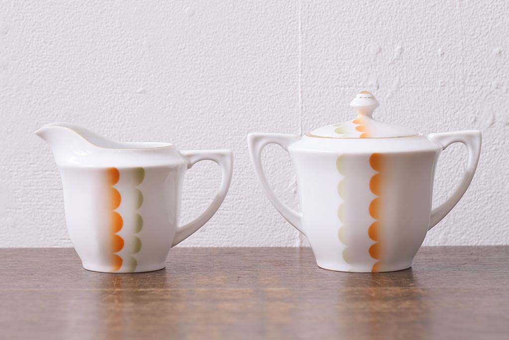 アンティーク雑貨　昭和初期　名古屋製陶会社　ティーポット、シュガーポット、クリーマー3点セット(R-040124)