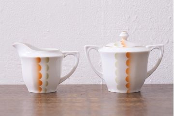 アンティーク雑貨　昭和初期　名古屋製陶会社　ティーポット、シュガーポット、クリーマー3点セット(R-040124)