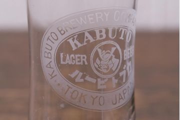 アンティーク雑貨　戦前　カブトビール　鼓型グラス(和ガラス、コップ)(R-040125)
