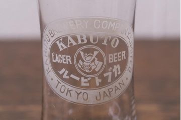アンティーク雑貨　戦前　カブトビール　鼓型グラス(和ガラス、コップ)(R-040126)