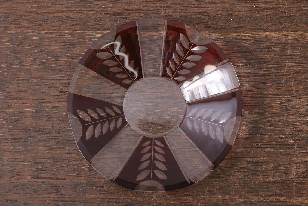 アンティーク雑貨　国産　切子ガラス　カップ&ソーサー　2客セット(R-040127)