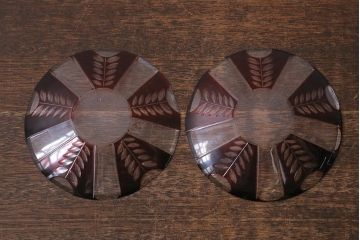 アンティーク雑貨　国産　切子ガラス　カップ&ソーサー　2客セット(R-040127)