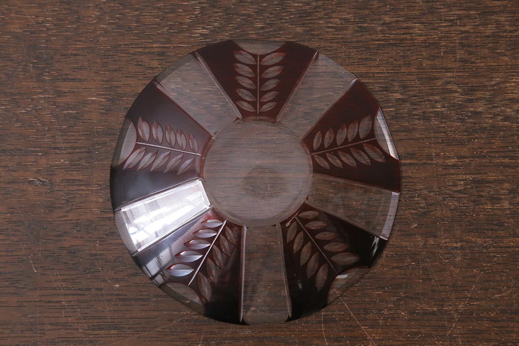 アンティーク雑貨　国産　切子ガラス　カップ&ソーサー　2客セット(R-040127)