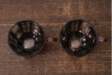 アンティーク雑貨　国産　切子ガラス　カップ&ソーサー　2客セット(R-040127)