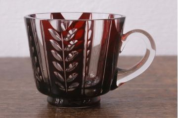 アンティーク雑貨　国産　切子ガラス　カップ&ソーサー　2客セット(R-040127)