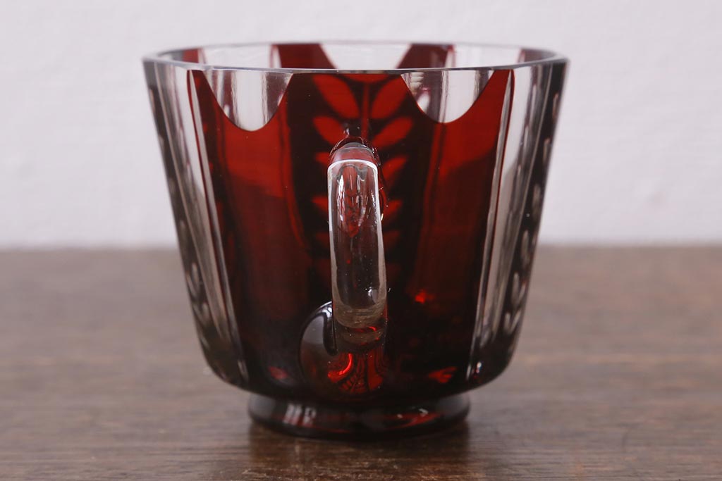 アンティーク雑貨　国産　切子ガラス　カップ&ソーサー　2客セット(R-040127)