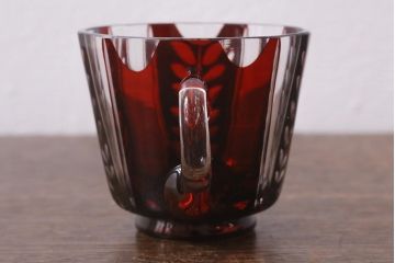 アンティーク雑貨　国産　切子ガラス　カップ&ソーサー　2客セット(R-040127)
