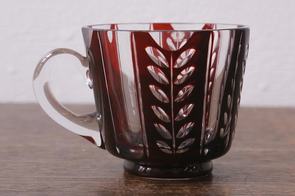 アンティーク雑貨　国産　切子ガラス　カップ&ソーサー　2客セット(R-040127)