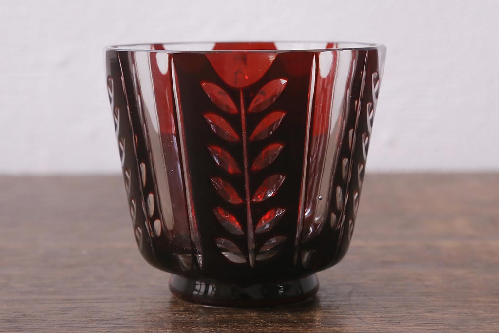 アンティーク雑貨　国産　切子ガラス　カップ&ソーサー　2客セット(R-040127)