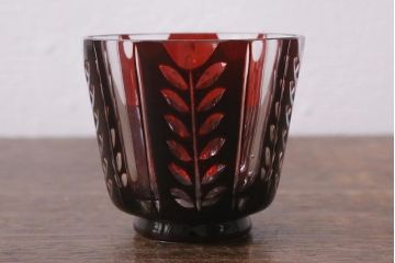 アンティーク雑貨　国産　切子ガラス　カップ&ソーサー　2客セット(R-040127)