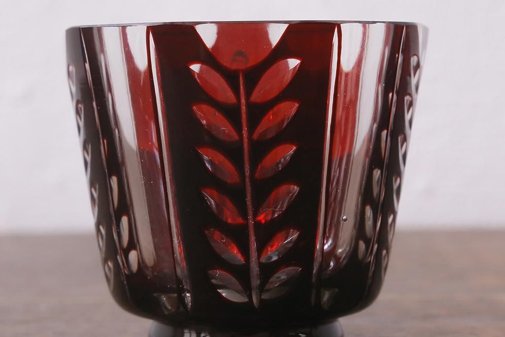 アンティーク雑貨　国産　切子ガラス　カップ&ソーサー　2客セット(R-040127)