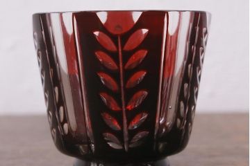 アンティーク雑貨　国産　切子ガラス　カップ&ソーサー　2客セット(R-040127)