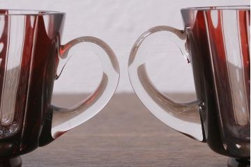 アンティーク雑貨　国産　切子ガラス　カップ&ソーサー　2客セット(R-040127)