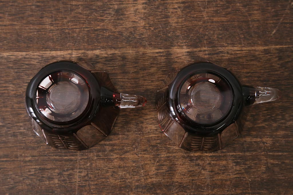 アンティーク雑貨　国産　切子ガラス　カップ&ソーサー　2客セット(R-040127)