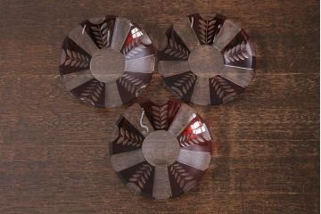 アンティーク雑貨　国産　切子ガラス　カップ&ソーサー　3客セット(R-040128)