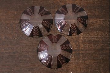 アンティーク雑貨　国産　切子ガラス　カップ&ソーサー　3客セット(R-040128)