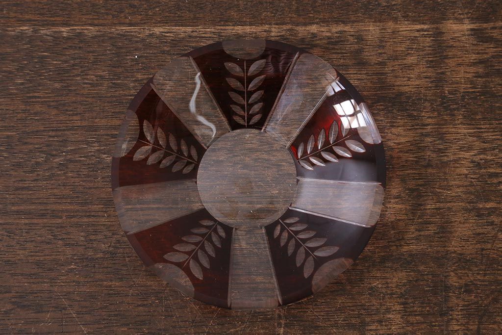 アンティーク雑貨　国産　切子ガラス　カップ&ソーサー　3客セット(R-040128)