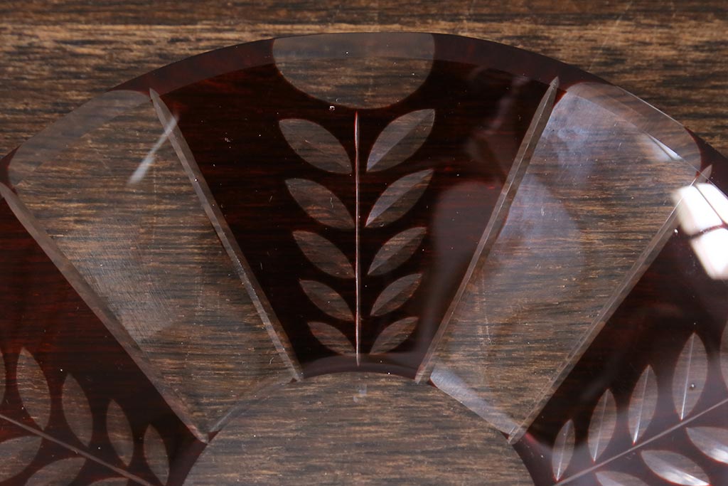 アンティーク雑貨　国産　切子ガラス　カップ&ソーサー　3客セット(R-040128)