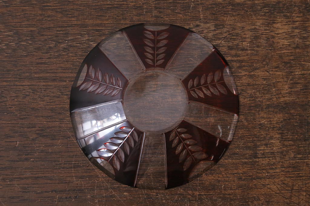 アンティーク雑貨　国産　切子ガラス　カップ&ソーサー　3客セット(R-040128)