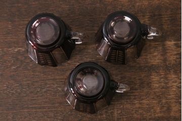 アンティーク雑貨　国産　切子ガラス　カップ&ソーサー　3客セット(R-040128)