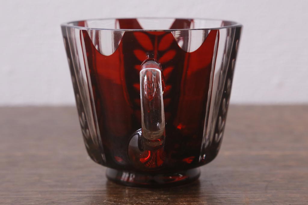 アンティーク雑貨　国産　切子ガラス　カップ&ソーサー　3客セット(R-040128)