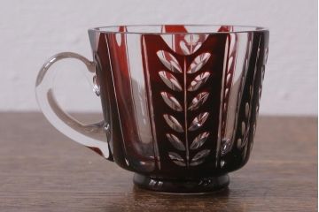 アンティーク雑貨　国産　切子ガラス　カップ&ソーサー　3客セット(R-040128)