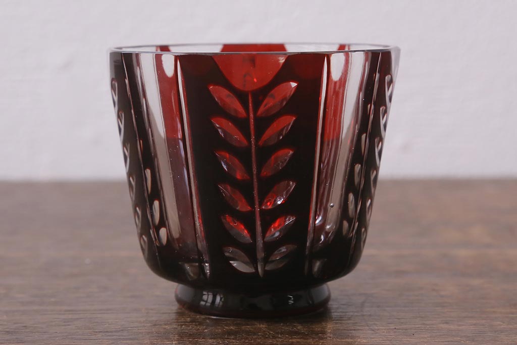 アンティーク雑貨　国産　切子ガラス　カップ&ソーサー　3客セット(R-040128)