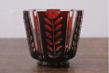 アンティーク雑貨　国産　切子ガラス　カップ&ソーサー　3客セット(R-040128)